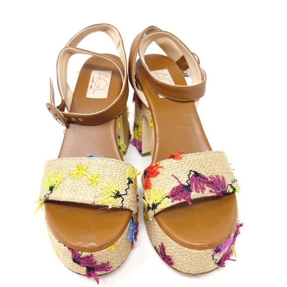 AGL Plume Floral Embroidered Jute Platform Sandal 38 US 8 - Picture 15 of 15